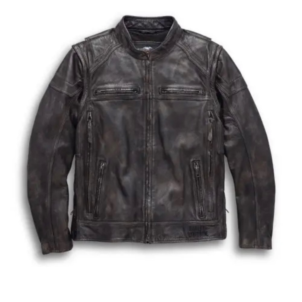 Harley Davidson Men Dauntless Convertible 2 in 1 Genuine Cow Leather Jacket